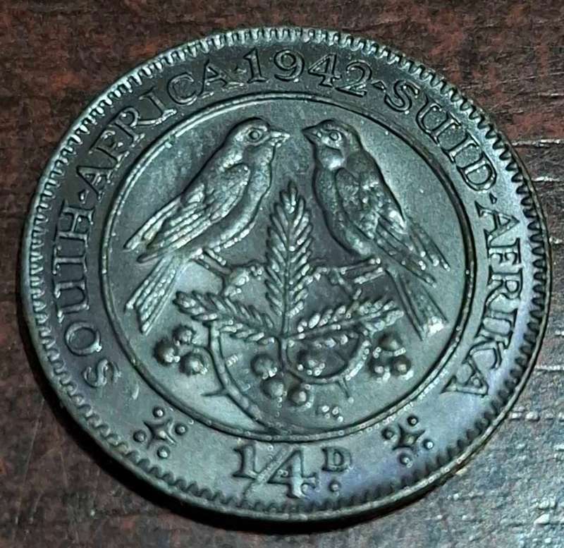 1942 South African 1/4 penny coin, also known as a farthing