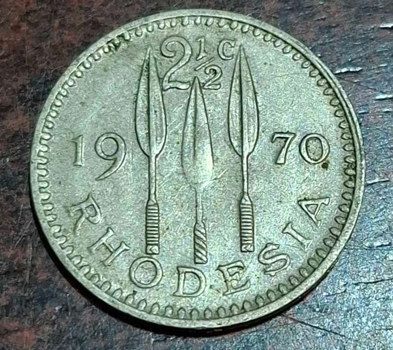 1970 2 1/2 Cents coin from Rhodesia