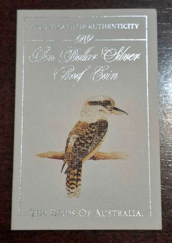1989 Australia $10 Sterling Silver Birds Of Australia Kookaburra