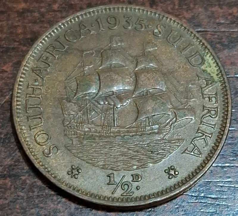 1935 South African half penny coin