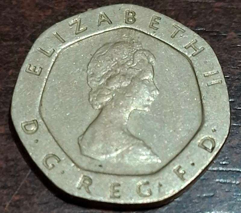 1982 British twenty pence coin