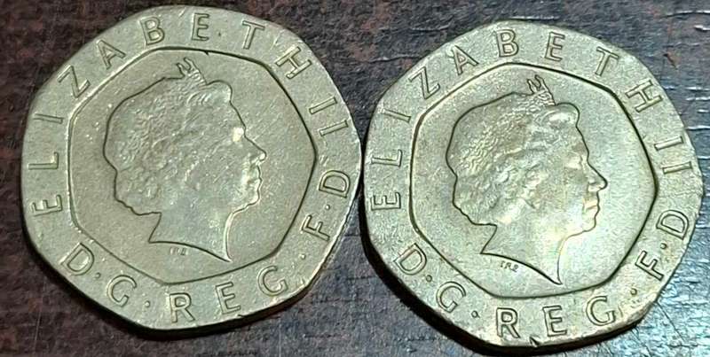 2001 and 20002 two British twenty pence