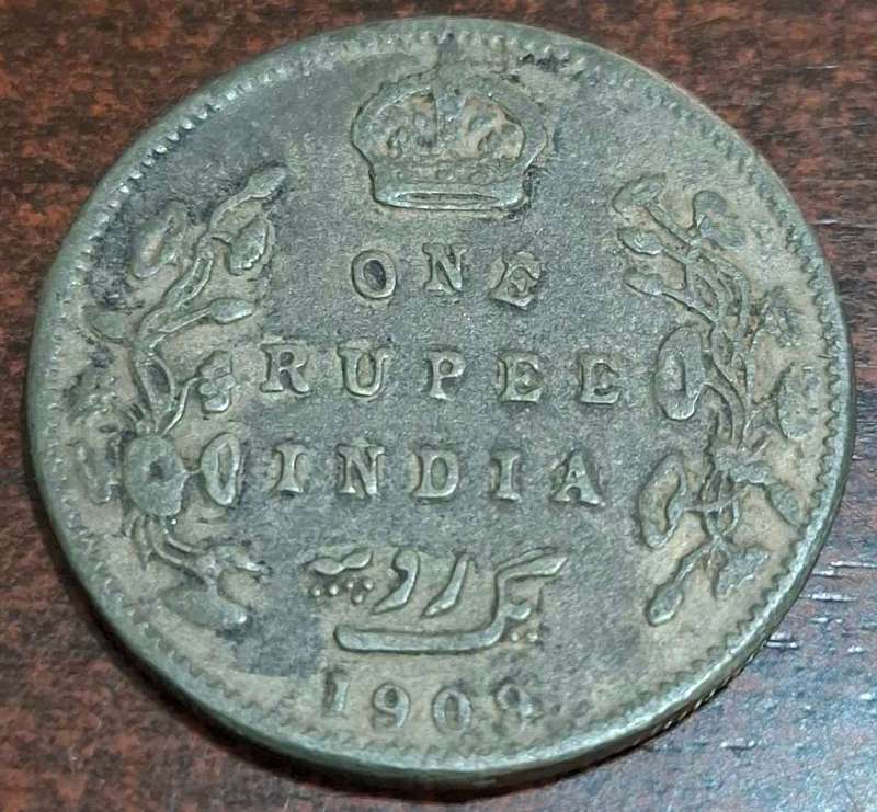 1909 British India one rupee coin