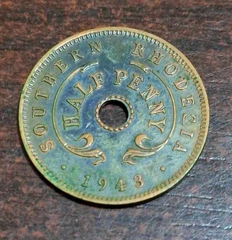 1943 Southern Rhodesia half Penny