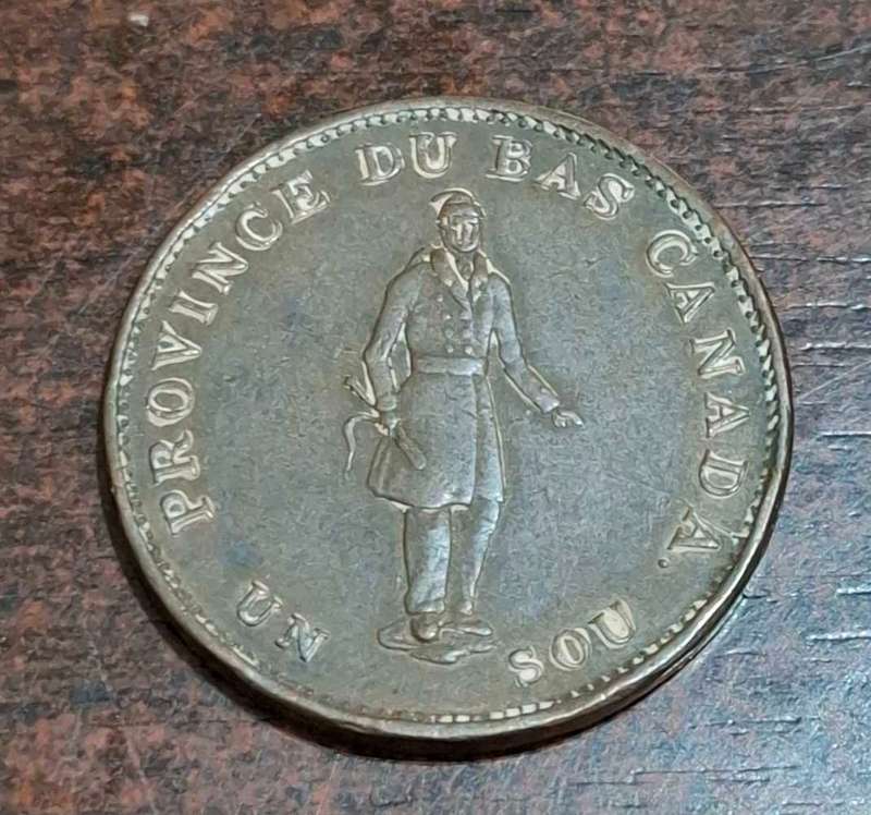 1837 LOWER CANADA ONE PENNY BANK HABITAT TOKEN LC-8B QUEBEC BANK ON RIBBON