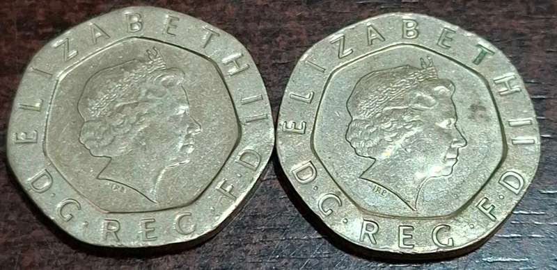 2004 and 2005 two British twenty pence