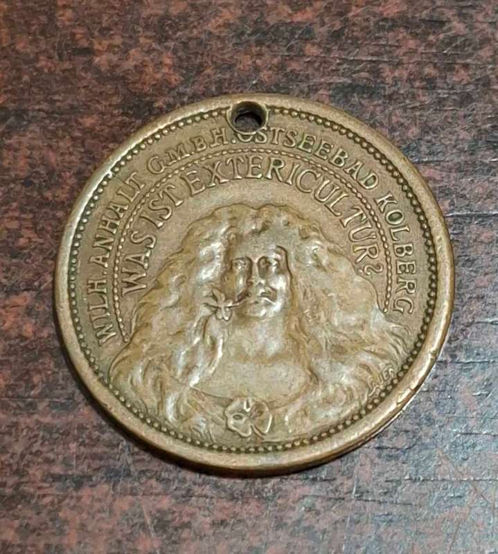 1911 GERMAN COIN BATH TOKEN WILHELM ANHALT OSTSEEBAD KOLBERG AOK PHARMACY BEAUTY