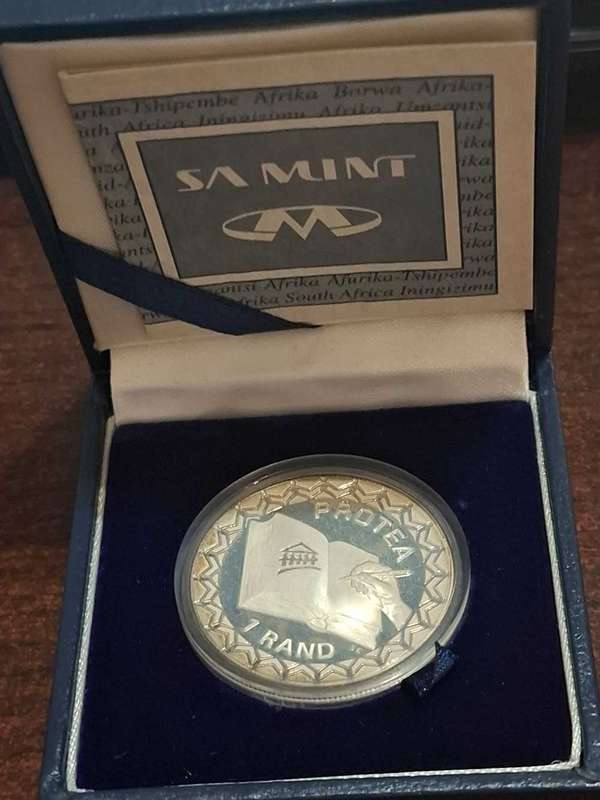1996 South Africa SILVER 1 RAND Constitution Proof Bible Coin