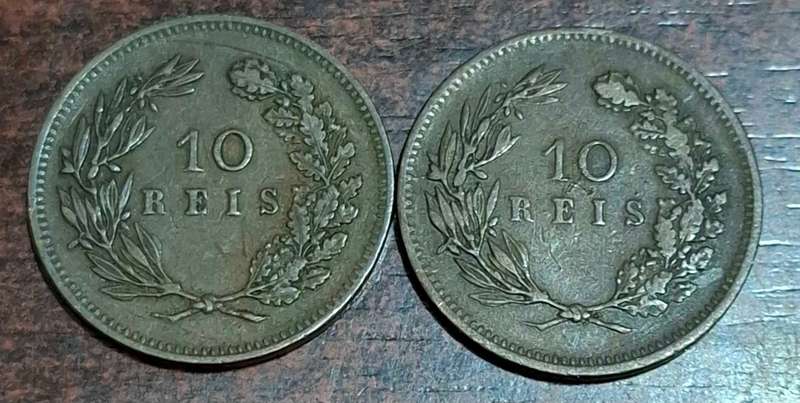 1892 two 10 Reis coins from Portugal
