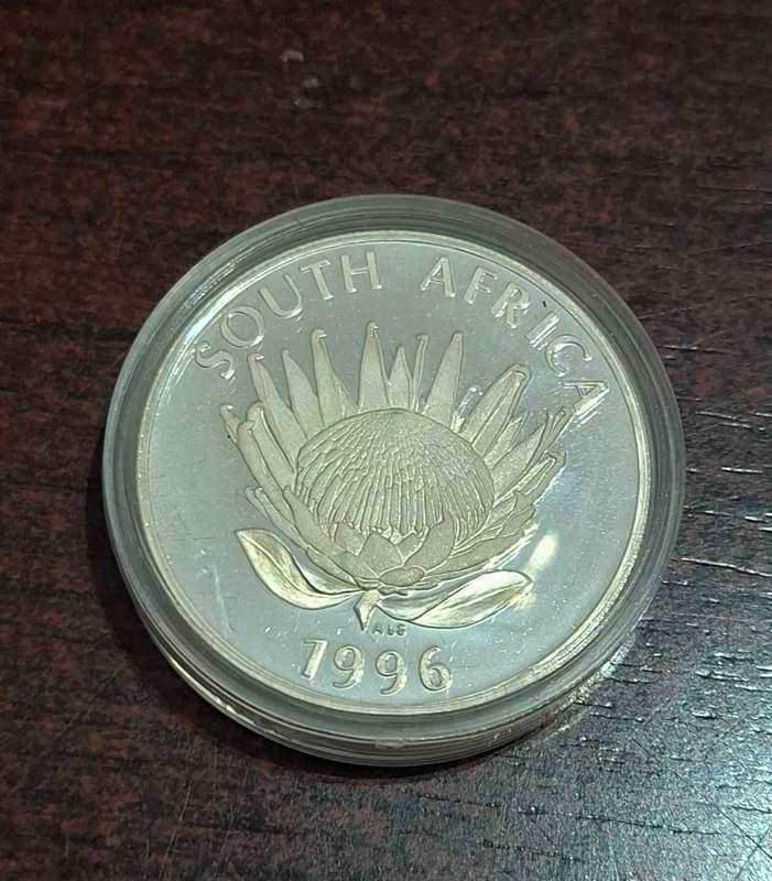 1996 South Africa SILVER 1 RAND Constitution Proof Bible Coin