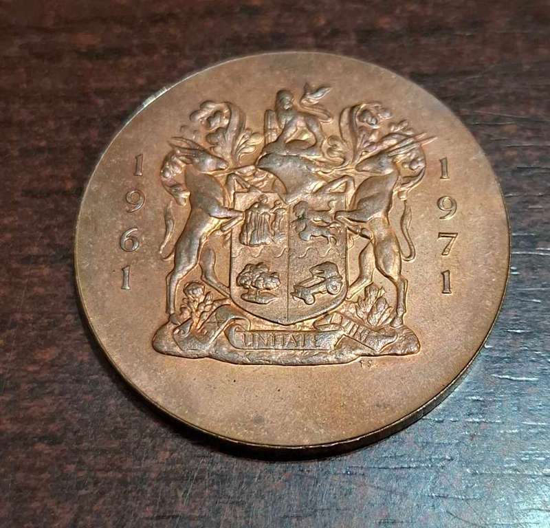1961-1971 RSA 10 year republic growth medallion in copper