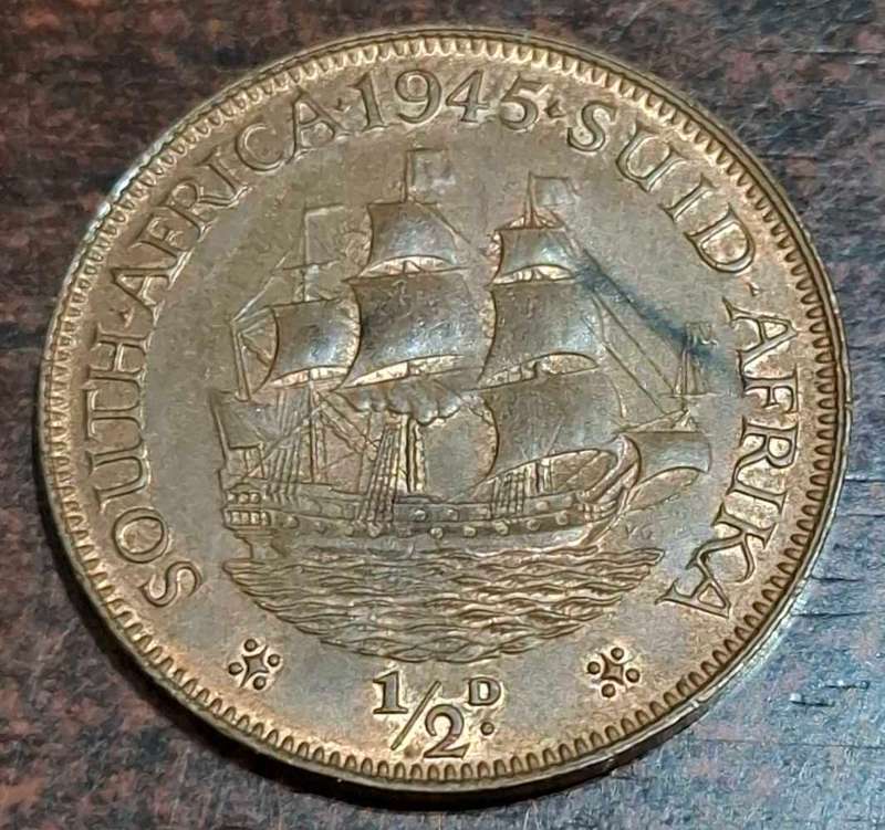 1945 South African half-penny coin