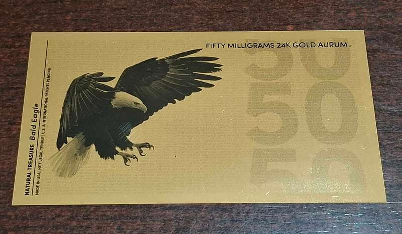 50mg .999 Fine Gold North American Bald Eagle Aurum 24K 0.05 Gram Note