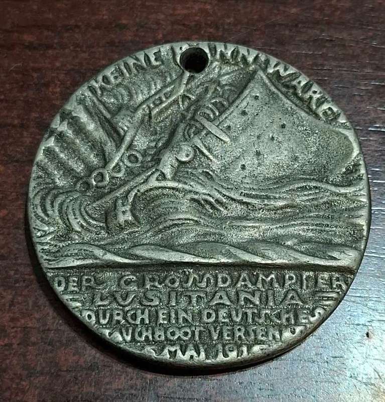 Antique Copy of German Medal Sinking of the RMS Lusitania, Artist Karl Goetz