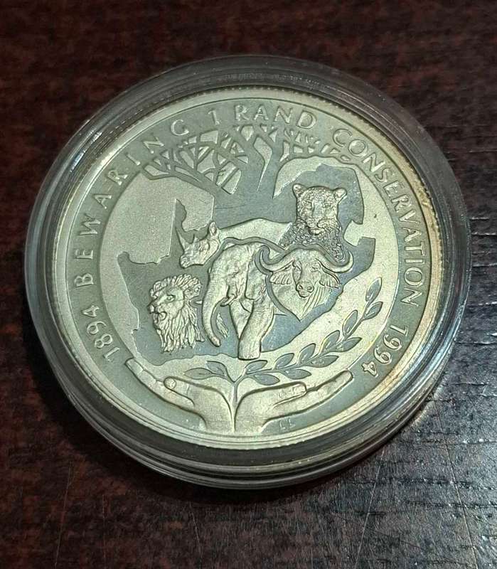 South Africa 1 Rand 1994 100 Years Wildlife Conservation Silver