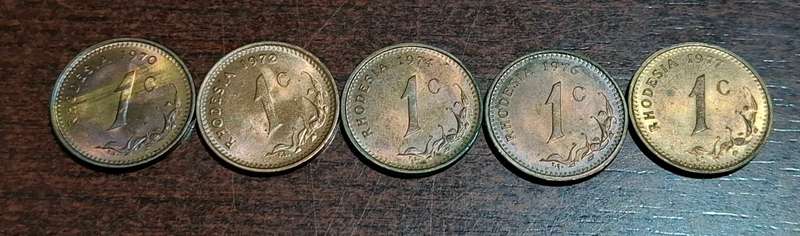 1970,72,74,76,77 Southern Rhodesia 1 cent coins lot