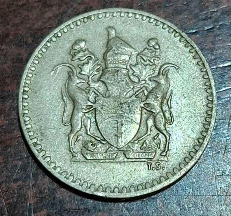 1970 2 1/2 Cents coin from Rhodesia
