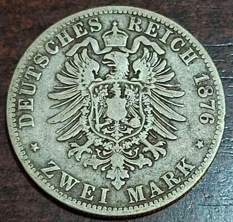 1876 German 2 Mark coin from