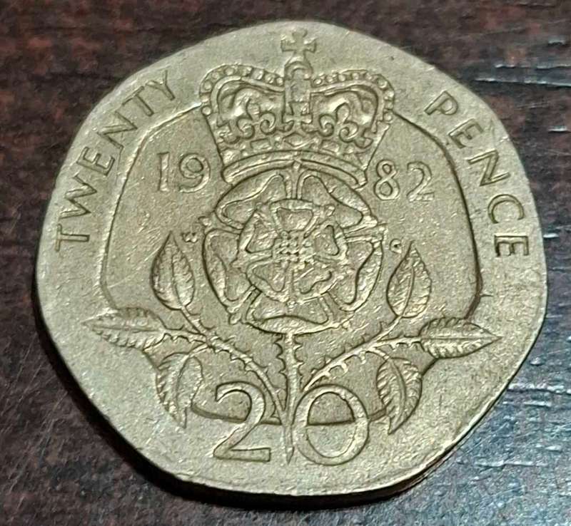 1982 British twenty pence coin