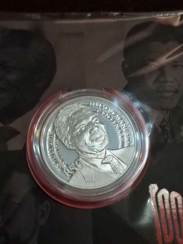 South Africa 2018 Nelson Mandela Centenary Celebration 50 Rand Silver Proof Coin