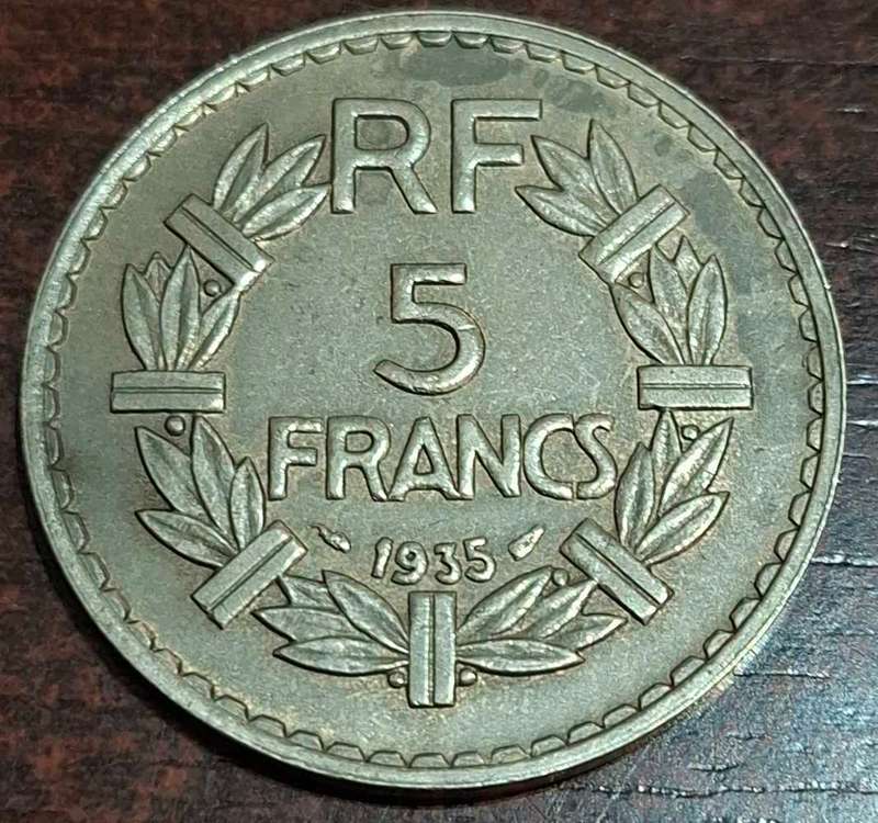 1935 French 5 Francs coin