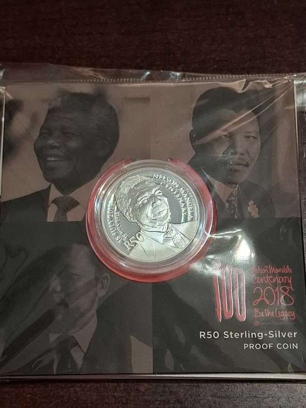 South Africa 2018 Nelson Mandela Centenary Celebration 50 Rand Silver Proof Coin
