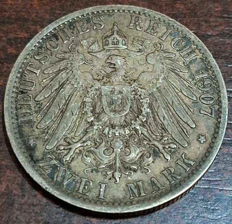 1907 German States:Prussia 2 Mark coin