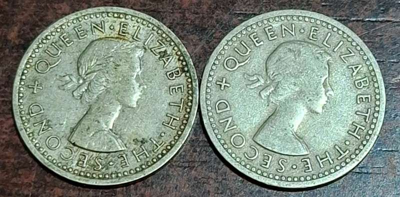 1956 and 1957 3 Pence coins from Rhodesia
