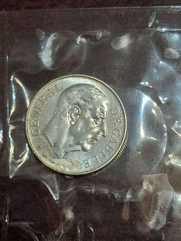 1980 France, General de Gaulle Uncirculated 925 Silver Coin Medal By Santucci