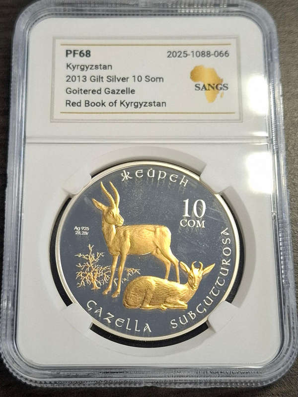 2013 Gilt Silver 1oz 10 Som Goitered Gazelle Red Book of Kyrgyzstan