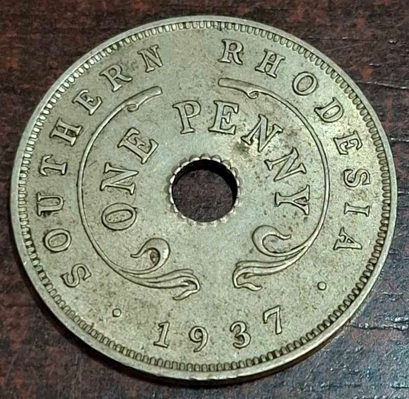 1937 One Penny coin from Southern Rhodesia