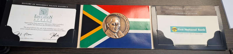 Nelson Mandela Bronze Medallion Inauguration 1994 with Certificates