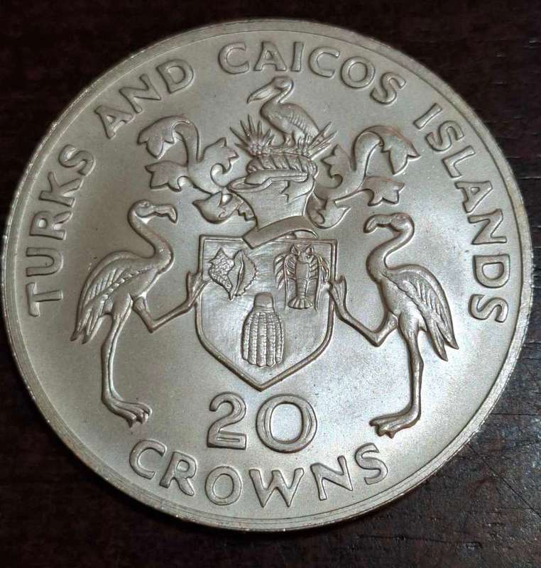 1974 Turks and Caicos 20 Crowns coin