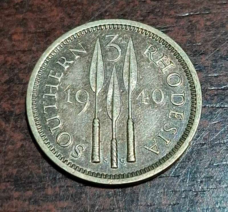 1940 Southern Rhodesia three-pence coin