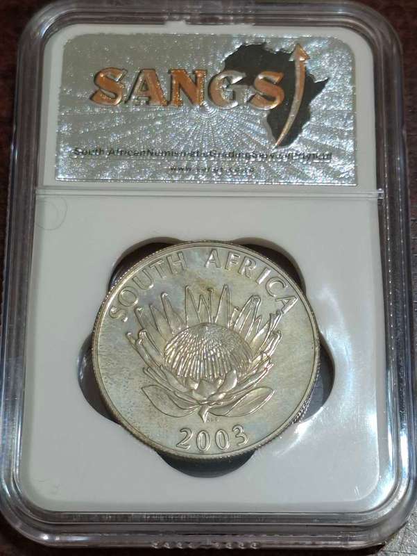 2003 South African 1 Rand coin commemorating the Cricket World Cup held in South Africa