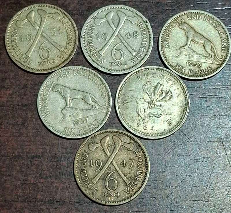 collection of sixpence coins from Southern Rhodesia