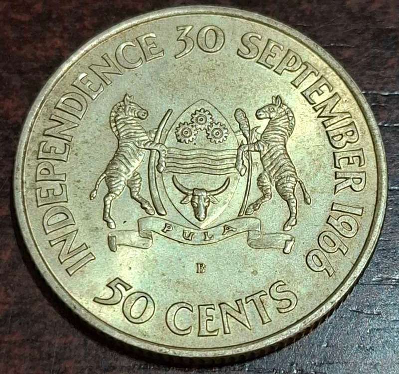 1966 50 Cents coin from Botswana commemorating the country's independence