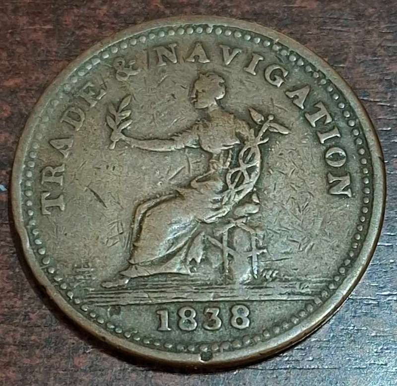 1838 Nova Scotia Trade and Navigation Penny token