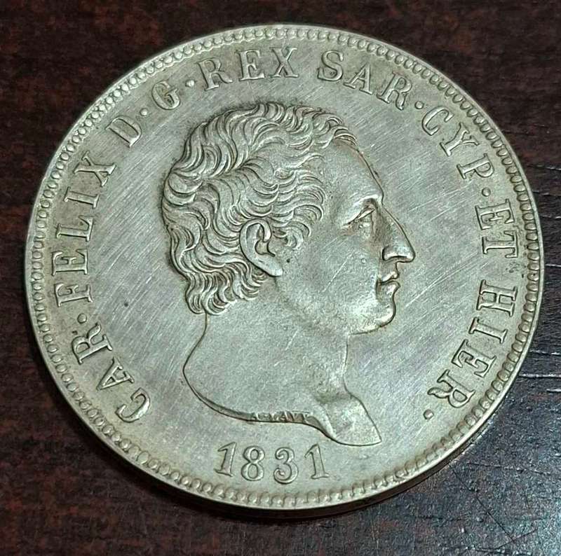 1831 5 Lire coin from the Kingdom of Sardinia