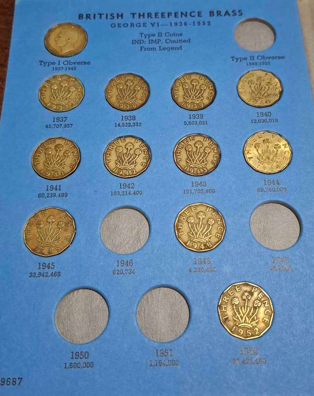 Great britain three-pence brass incomplete collection