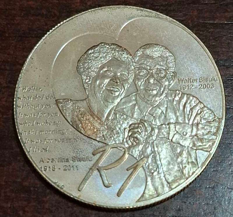 2012 South African R1 silver coin, commemorating Walter and Albertina Sisulu
