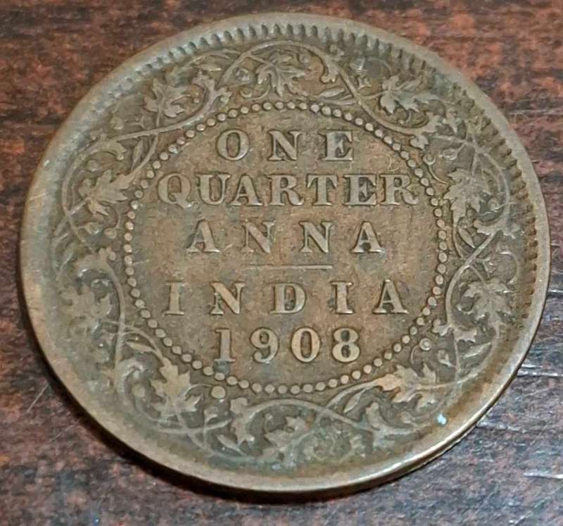 1908 One Quarter Anna coin from British India