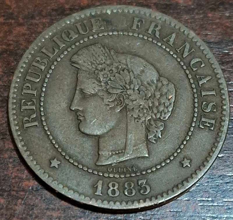 1883 French 5 centimes Cérès