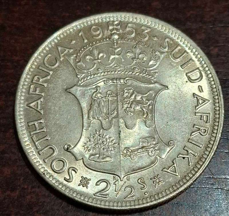 1953 South African 2 1/2 Shillings coin