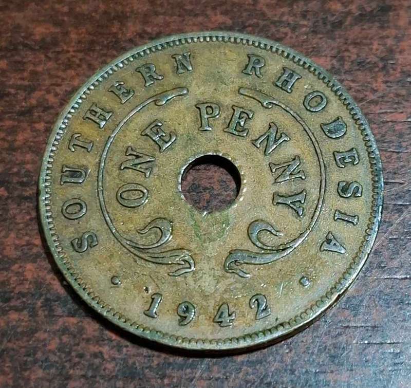 1942 One Penny coin from Southern Rhodesia