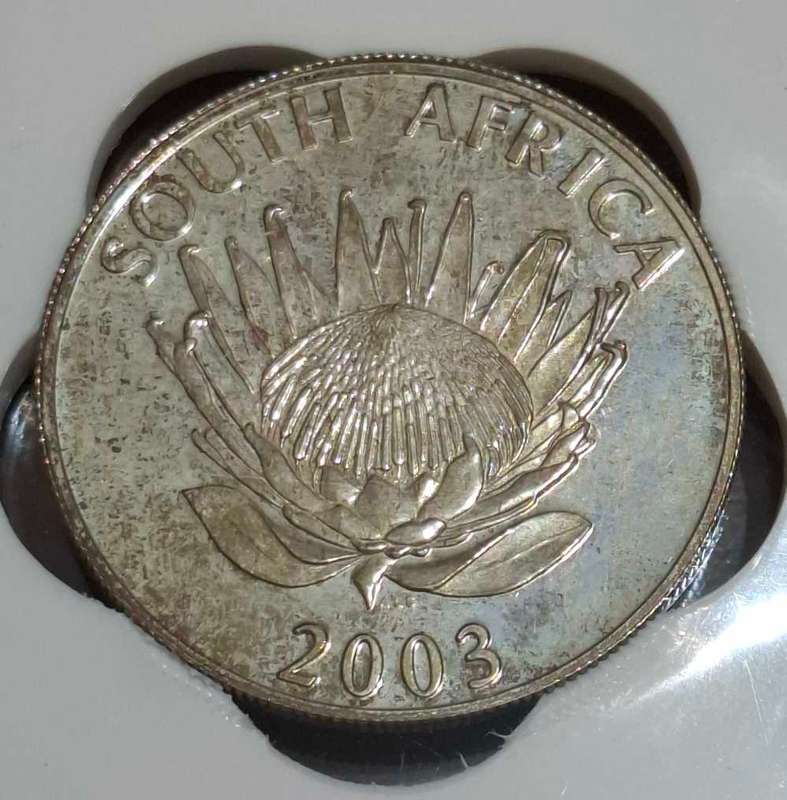 2003 South African 1 Rand coin commemorating the Cricket World Cup held in South Africa