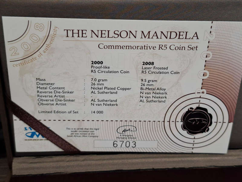 Nelson Mandela Commemorative R5 Coin Set SA Munt