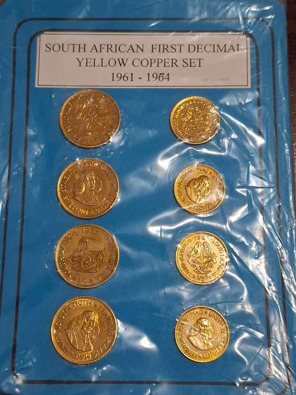 SOUTH AFRICAN FIRST DECIMAL YELLOW COPPER SET 1961 - 1964
