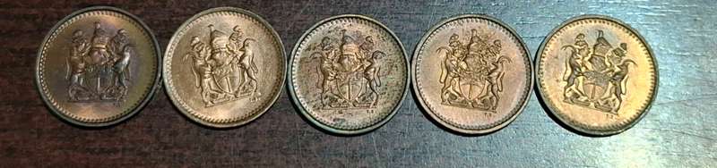 1970,72,74,76,77 Southern Rhodesia 1 cent coins lot