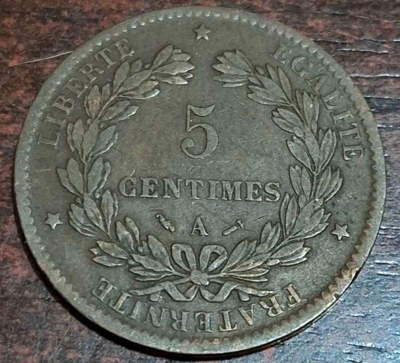1883 French 5 centimes Cérès